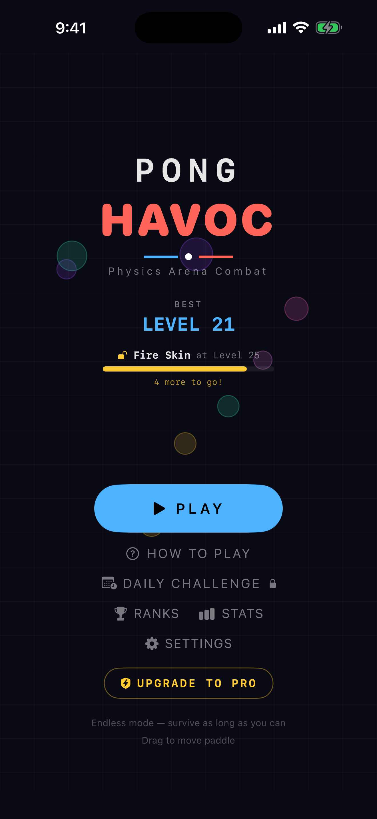 Main menu with unlock progress